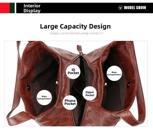 Detaillierte Innenansicht der braunen Ledertasche mit vielen Fächern und großem Stauraum