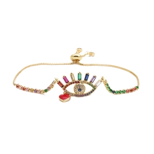 Evil Eye Heart Bracelet Copper Colorful Micro Pave Zircon Adjustable Gold Plated Fashion Jewelry For Women Men