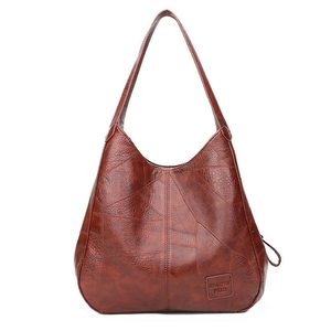 Damen Schultertasche Shopper PU Leder Große Kapazität Patchwork Design Retro Handtasche Mehrere Fächer Lässig