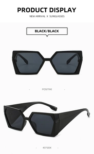 Vue de face et de profil de lunettes de soleil carrées noires avec branches larges