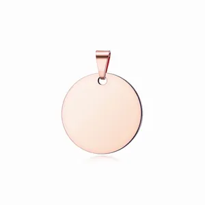 Minimalist round stainless steel pet tag pendant in polished rose gold finish