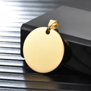 Polished round gold stainless steel pet tag pendant with mirror finish for DIY engraving