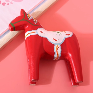 Traditional red Dala horse wooden ornament with hand-painted patterns for home decor