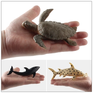 5-piece miniature marine animal toy set including realistic turtle, whale and shark models
