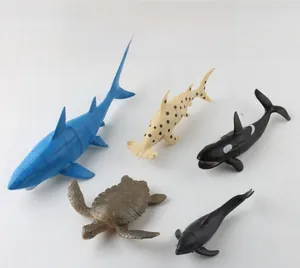 Detailed set of realistic marine animal figures including shark, whale, and sea turtle models