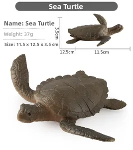 Detailed view of sea turtle model toy with shell texture and size dimensions in cm
