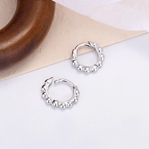 Minimalist S925 silver beaded hoop earrings with punk style bubble design for women