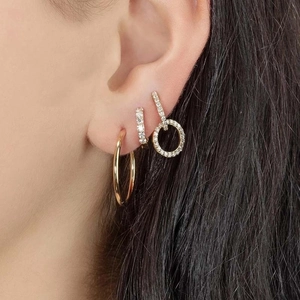 Gold s925 silver needle hollow geometric hoop earrings set with cubic zirconia stones