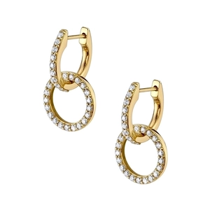 Elegant 18K gold plated interlocking double hoop earrings with sparkling zircon stones