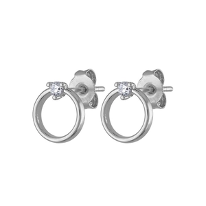 Elegant s925 silver post stud earrings with round zircon stones in a minimalist design