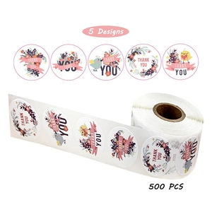Round Thank You Stickers Floral Bird Pattern Copperplate Paper Self Adhesive Roll For Envelope Sealing Gift Decoration