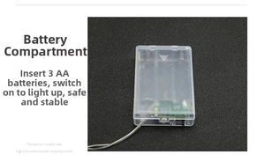 Detailed view of the 3xAA battery box with switch for LED rose flower string lights