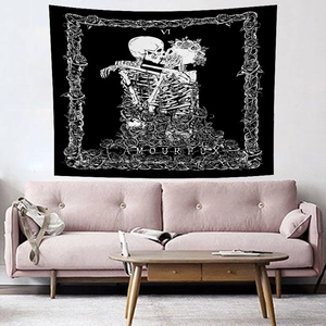 The Lovers skeleton tarot wall tapestry with thorns and roses for dorm room decor