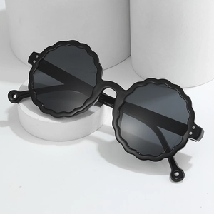Fashion Round Scalloped Edge Sunglasses UV400 Protection PC Frame Wave Flower Shape Eyewear For Kids Outdoor Accessories