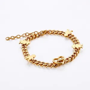 Stainless Steel Cuban Chain Bracelet With Hollow Love Heart And Boy Girl Figure Charms For Women Fashion Jewelry Gift