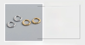 Détails de boucles d'oreilles créoles en argent S925 avec perles, taille 14mm et doré