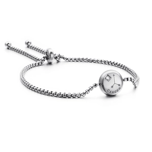 Adjustable silver stainless steel Cancer zodiac bracelet with sparkling diamond accents