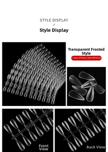 Frosted matte water drop almond nail tips in a 240-piece set showing texture and shape