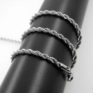 Polierte silberne Edelstahl-Kordelkette für Damen und Herren mit Karabinerverschluss