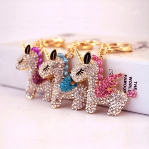 Cute Crystal Rhinestone Unicorn Keychain Zinc Alloy Bag Pendant Charm For Women Girls Gift Sparkly Fashion Key Ring