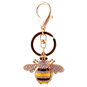 Creative crystal honey bee keychain with gold alloy plating and enamel finish for women