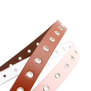 Fashionable brown and pink leather belts for women with heart buckle and metal eyelets