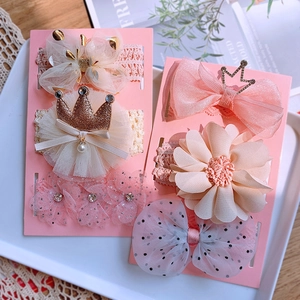 6-piece baby girl headbands and hair clips gift set with lace flowers and pearls