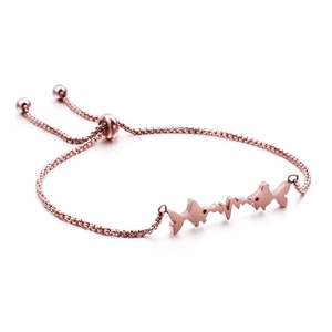 Rose gold stainless steel fish heart minimalist adjustable bracelet for women