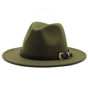 Vintage Wide Brim Fedora Hat Wool Felt Jazz Cap With PU Leather Belt Buckle For Men Women