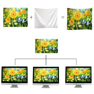 Detail showing Van Gogh style sunflower tapestry design process and screen preview