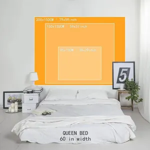 Size chart for starry sky tapestry showing three dimensions for bedroom wall decor
