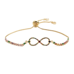 Infinity Heart Bracelet Copper Colorful Micro Pave Zircon Adjustable Slider Chain Fashion Jewelry For Women
