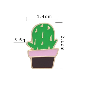 Detail view of enamel cactus brooch with precise 1.4cm width and 2.1cm height dimensions