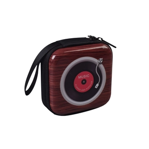 Square tinplate coin purse with vintage vinyl player design and zipper closure
