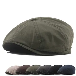 Retro washed cotton newsboy cap for men available in army green and five other colors