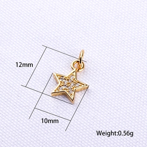 Gold star pendant with micro-inlaid zircons measuring 12x10mm and weighing 0.56g