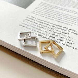 Minimalist square S925 sterling silver hoop earrings with zircon in gold and silver colors