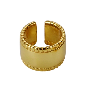 Minimalist wide open ring with twisted edge design in a polished golden metal finish