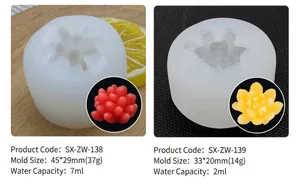 Vues détaillées des moules en silicone succulente et lotus avec dimensions et capacités