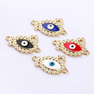 Handmade brass Evil Eye connectors with crystals for DIY jewelry in four colors