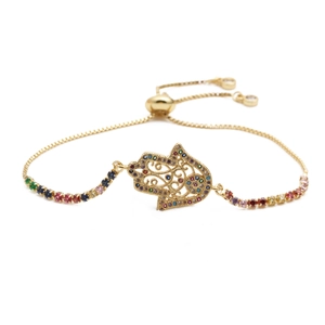 Bracelet Hamsa Main Mauvais Oeil Cuivre Micro Pavé Zircon Réglable Style Bohème Ethnique Bijoux Femmes Hommes