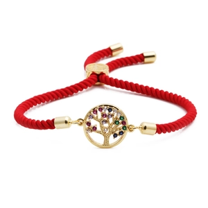 Handmade Copper Tree Of Life Bracelet Micro Paved Multicolor Zirconia Adjustable Chain Red Rope Bracelet Jewelry Gift Unisex