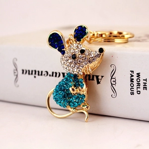 Porte-clés en Forme de Souris avec Strass en Cristal Alliage de Zinc Charme de Sac Zodiaque Animal Accessoire pour Femmes