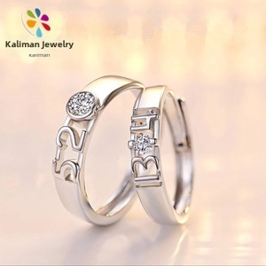 S925 sterling silver couple rings with 520 and 1314 numerical cutout designs and small stones