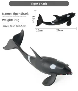 Tiger shark marine toy model detail with 70g weight and 24x10x8.5cm size specifications
