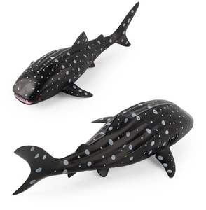 Detailed view of two whale shark toy models with realistic white spotted skin textures
