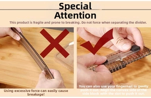 Detail of adjustable drawer divider showing correct interlocking slot assembly technique