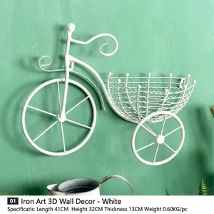 European style white iron bicycle wall planter for home balcony and garden decor
