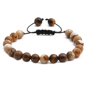 Bracciale intrecciato regolabile con perle in occhio di tigre e diaspro picasso