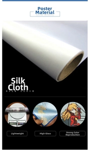 Macro shot of high-gloss silk cloth poster material showing texture and light weight